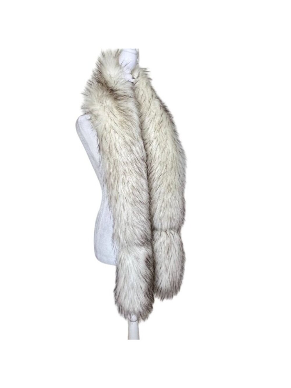 Ivory Faux Fur Stole Wrap Mob Wife Old Hollywood Gatsby Glam Gray Tipped French